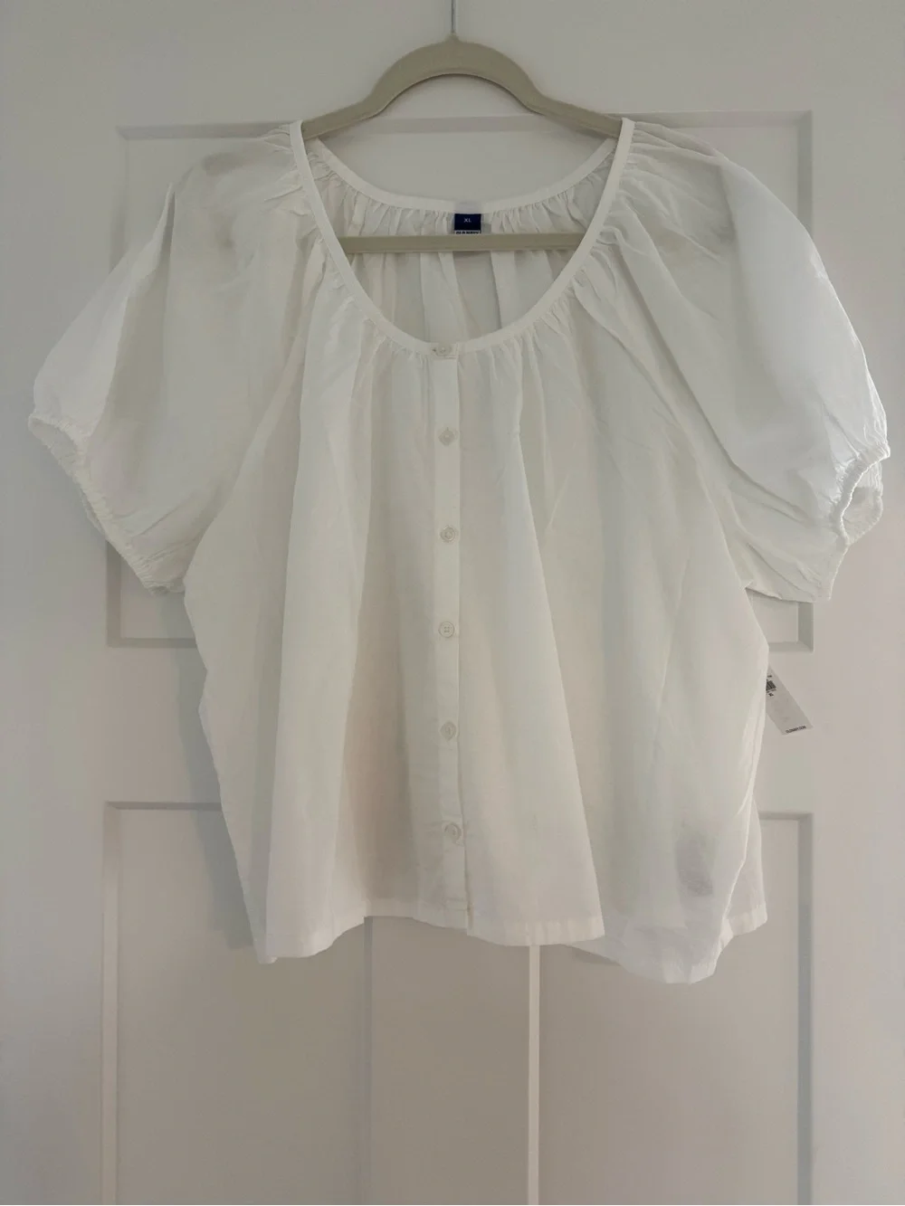 Old Navy White Button-Front Peasant Top